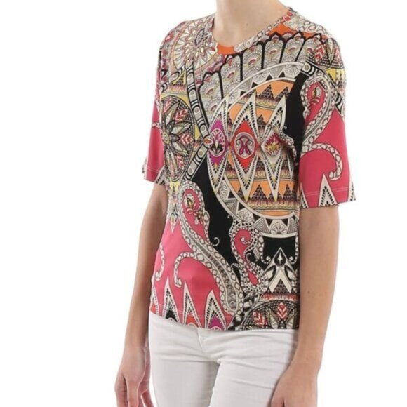 Etro Womens Geometric Print Short Sleeve Top Made In Italy Size M - Picture 2 of 9
